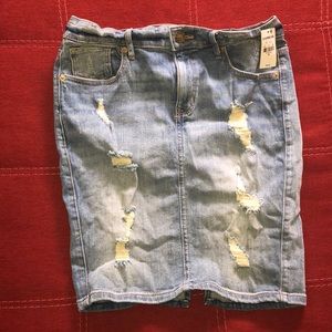 EXPRESS DISTRESSED DENIM MIDI SKIRT